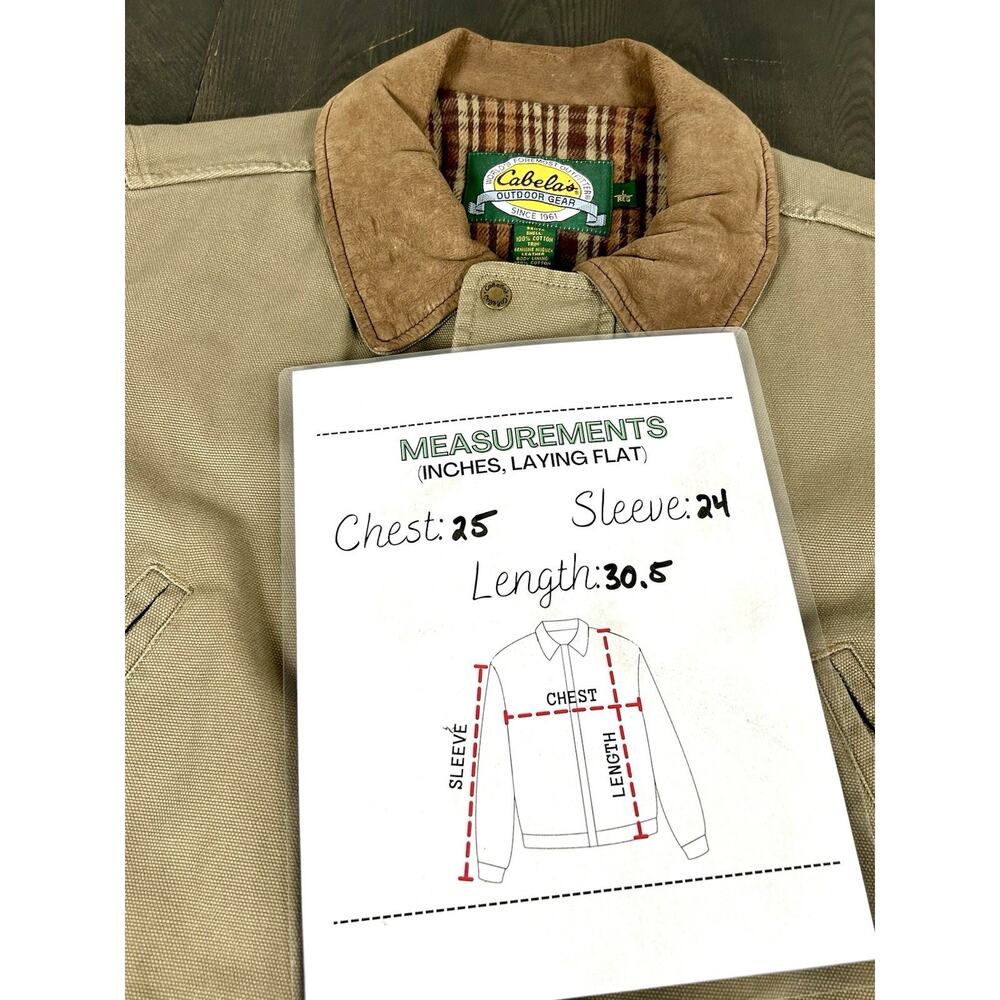 Cabela’s Men’s Chore Field Jacket Beige Nubuck Leather Collar Size L Reg - Picture 13 of 16